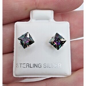 Mystic Topaz Princess Prong Sterling Silver 925 Stud Earrings 1.25 Carats NWOT